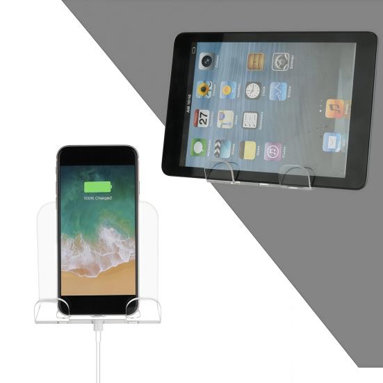 2Pcs Wall Mount Phone Holder Bedside Smartphone Charging Stand Phone Stand with Charging Holes Compatible with Most Phones And Mini Tablets