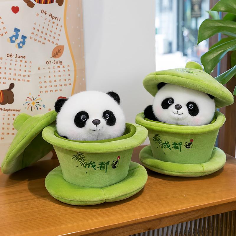 Cute tea bowl panda plush doll cover bowl tea Chengdu travel souvenir gifts for children and girls