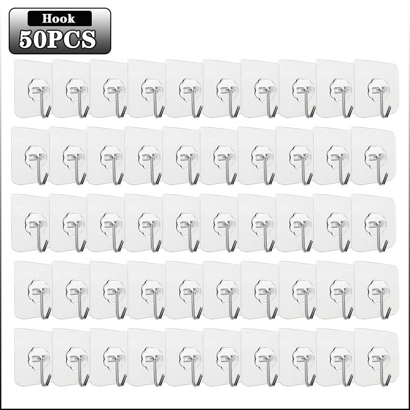 10-100PCS Transparent Stainless Steel Strong Self-adhesive Hooks Bathroom Towel Clothes Storage Sticky Hooks Key Pendant Storag