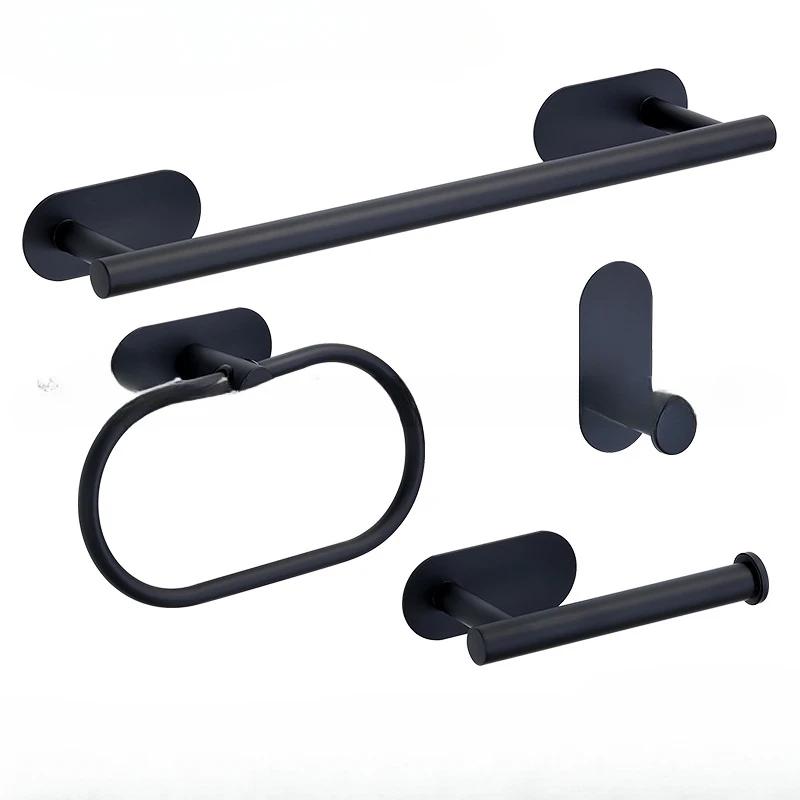 No Drilling White/black/gold/silver Bathroom Accessories Sets Toilet Tissue Roll Paper Holder Towel Rack Bar Rail Ring Robe Hook