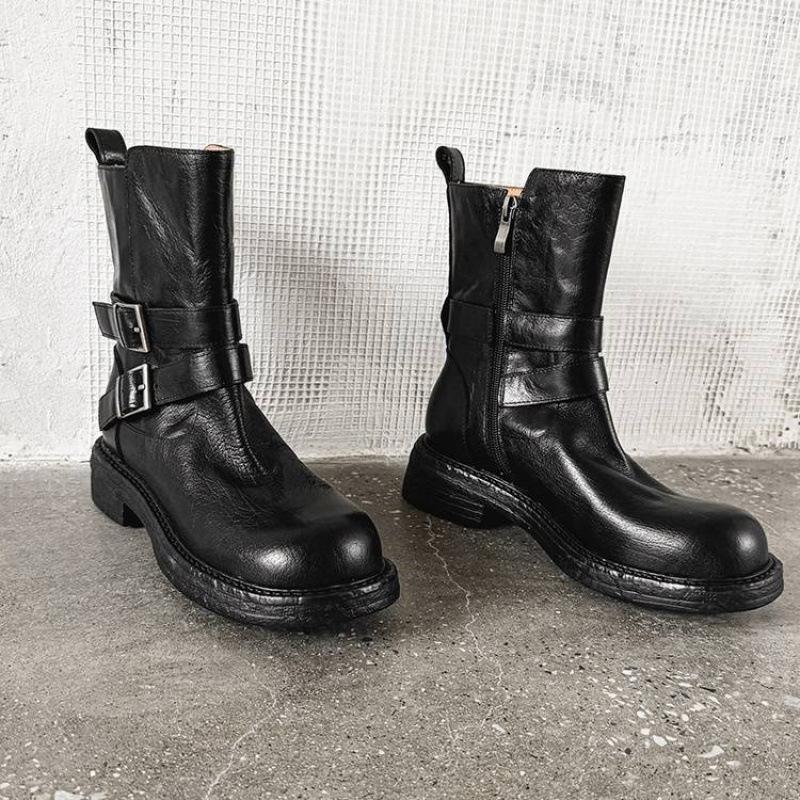 Podzimní a zimní kožené kozačky Martin na středním podpatku s rukávem dámské kulatá špička čtvercový podpatek univerzální velká velikost dámské kozačky hovězí kůže dámské nízké kozačky
