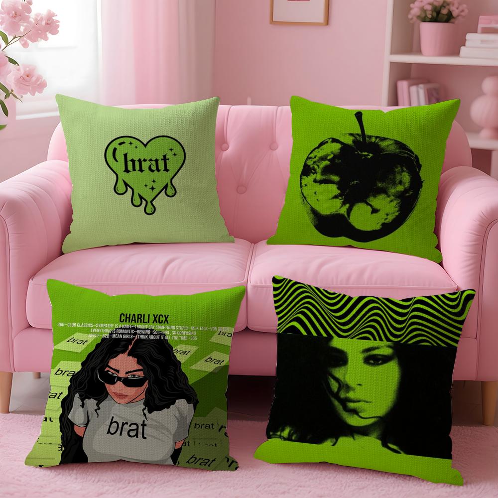 C-Charlis Xcx B-Brat Cushion Cover Summer Coolness Linen Fabric Double-Sided Printing Pillow Case Sofa Home Decor Gift