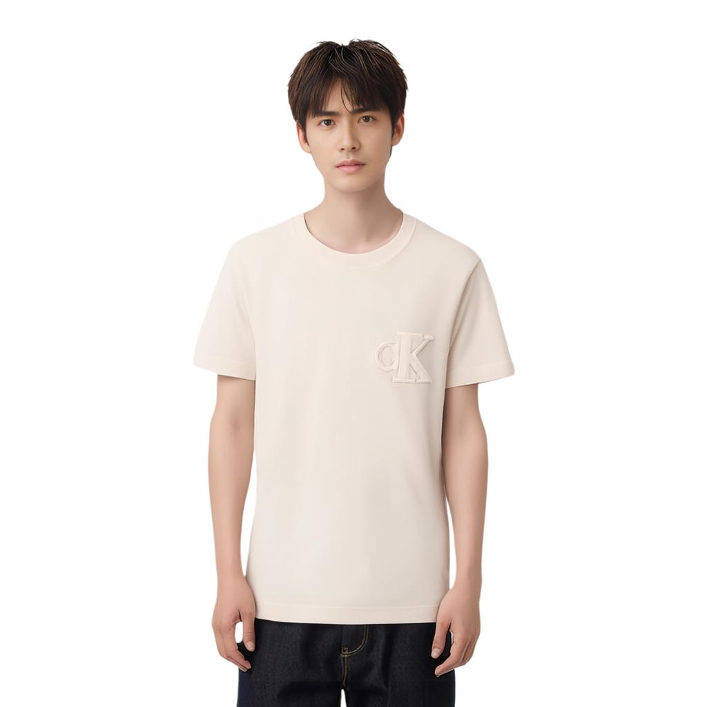 Calvin Klein Letter Embroidered Cotton Round Neck Short Sleeve T-Shirt Men Tops Milk J323492-ACF