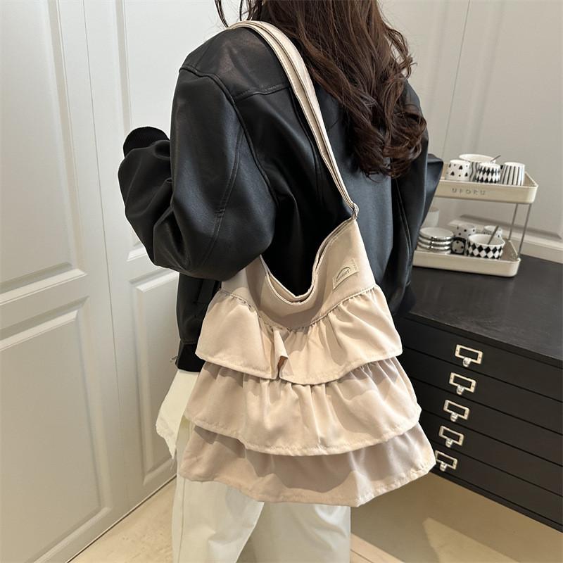 Nylon Tote Bag With Ruffle Design For Casual Daily Use