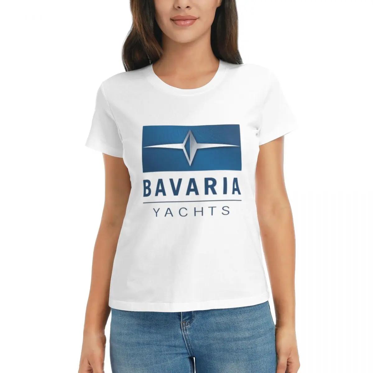 Women TShirt Bavaria Yachts Blue Silver Logo Summer Short Sleeve Tees Crew Neck Cotton T Shirts Clothes Tops Streetwear S