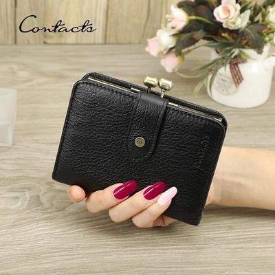 CONTACT'S Portafogli Corti in Vera Pelle da Donna Portafogli RFID Kiss Lock Porta carte con struttura in metallo Fermasoldi Portamonete femminili
