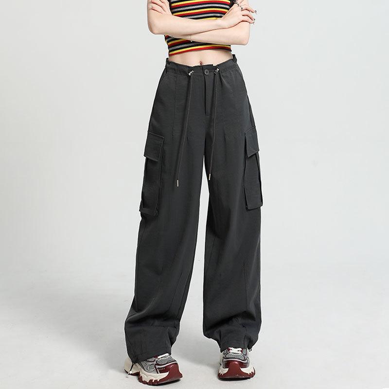 Grey Overalls Women Hot Season Thin New High Waist, Wide Legs and Straight Casual American Sweatpants