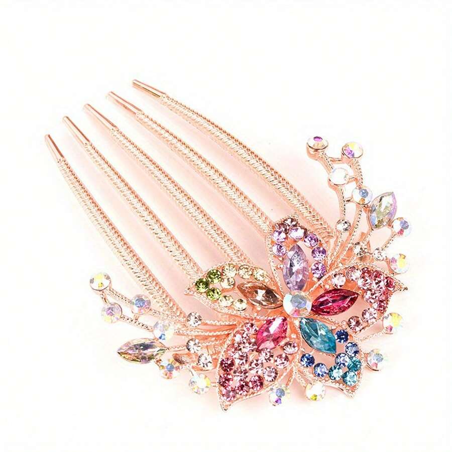 Fashion Sweet Flower Crystal Accessory Water Diamond Comb Plastic Shining Hair Clip Women Versatile Hair Hair Clip Hairband Gift
