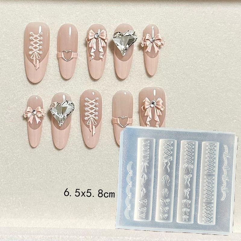 Sweet Bowknot 3D Silicone Nail Mold Heart Nails Templates Diy Nail Art Decoration Stamping Plates Manicure Design Tools