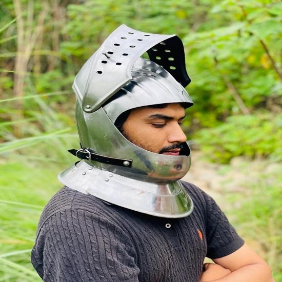 Medieval European Closed Helmet  Wearable Medieval Knight Armor  LARP  Fancy Costume Collectible Gift