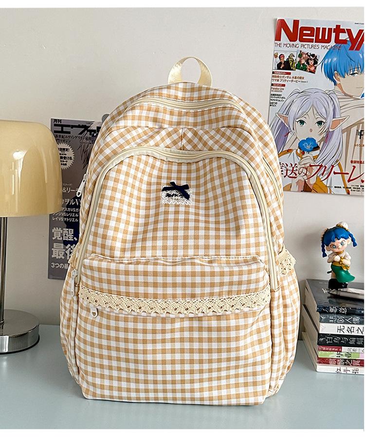 Schoolbag new Japanese ins fresh and sweet plaid backpack junior high school students lightweight travel large capacity backpack