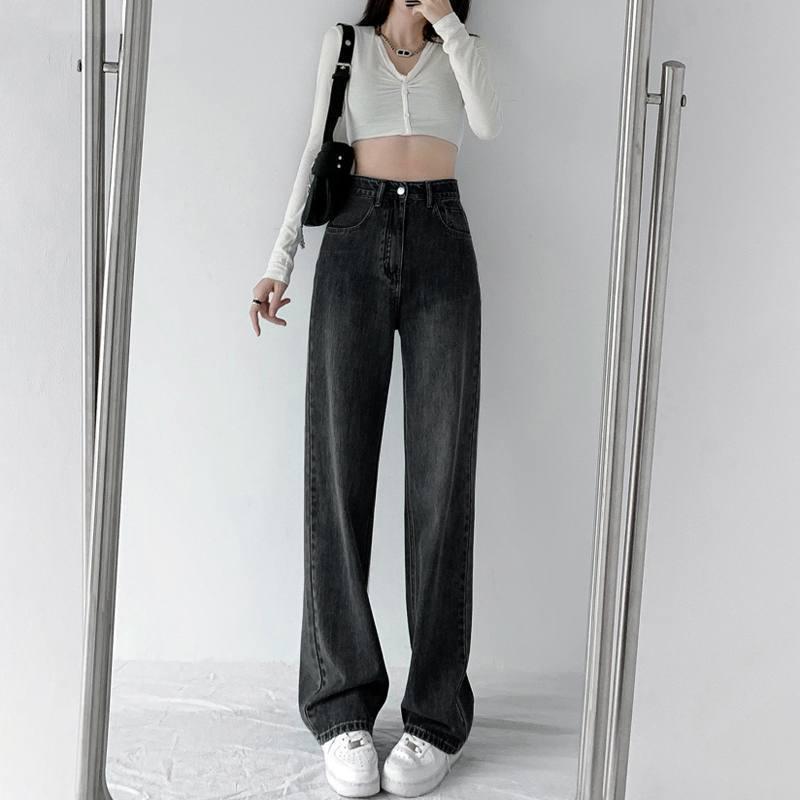 

Women s High-Waisted Straight Wide-Leg Jeans, Spring/Autumn 2022 - Slimming, Versatile, Good Drape, Floor-Length. S