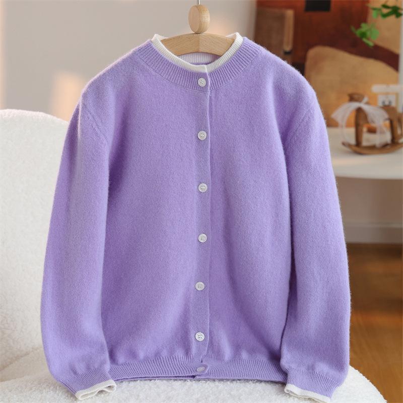 

Children s Woolen Color Block Round Neck Cardigan - 100% Pure Wool Fake Two-Piece Knit Sweater. 150 cm