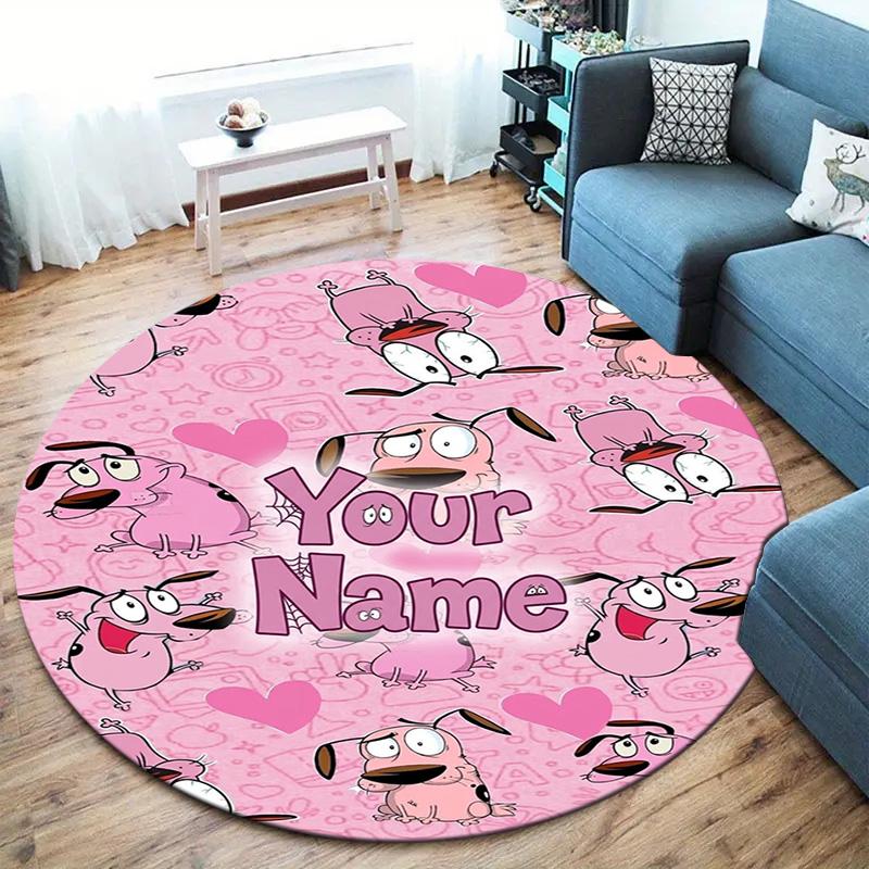 Pink Bunny Galaxy Custom Name Round Area Rug Carpet Rug For Living Room Bedroom Sofa Playroom Decor Nonslip Floor Mat