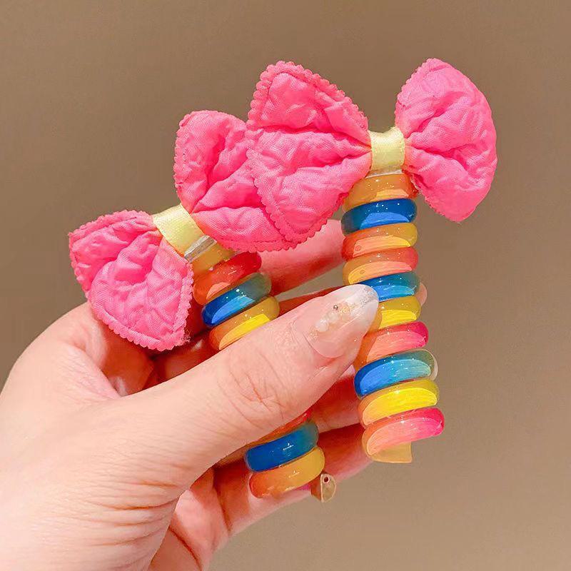 Kids' Rainbow Telephone Wire Hair Ring: High Ponytail Elastic Rope, New Style Curly Hair Band.