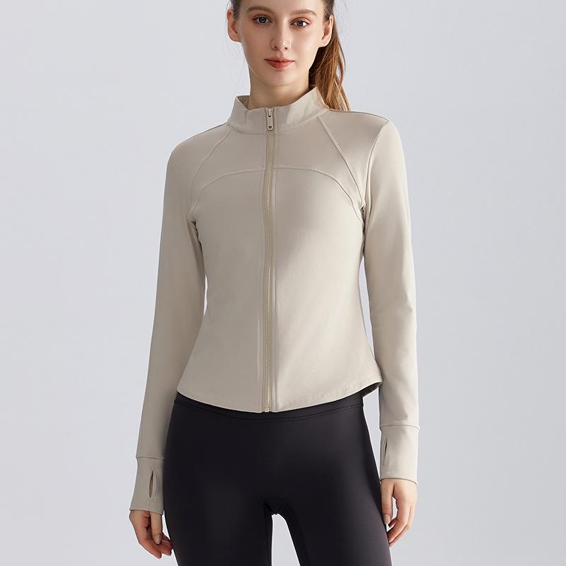 Women's Autumn Sports Jacket Waist Slim Fit Zipper Shirt Long Sleeve Warm Stand Collar Yoga Wear Top