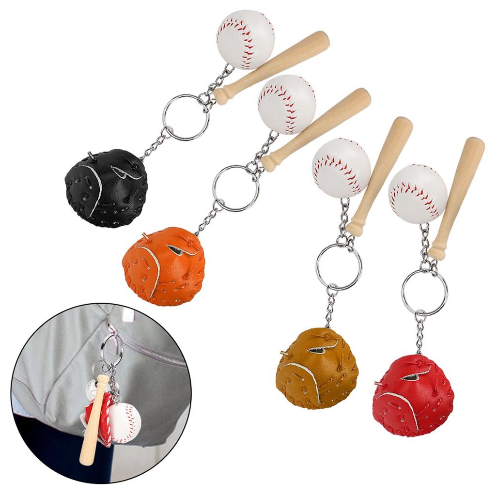 4pcs Mini Baseball Bat Ball Kit Keychain Keyring Pendant Decoration for Bags Key