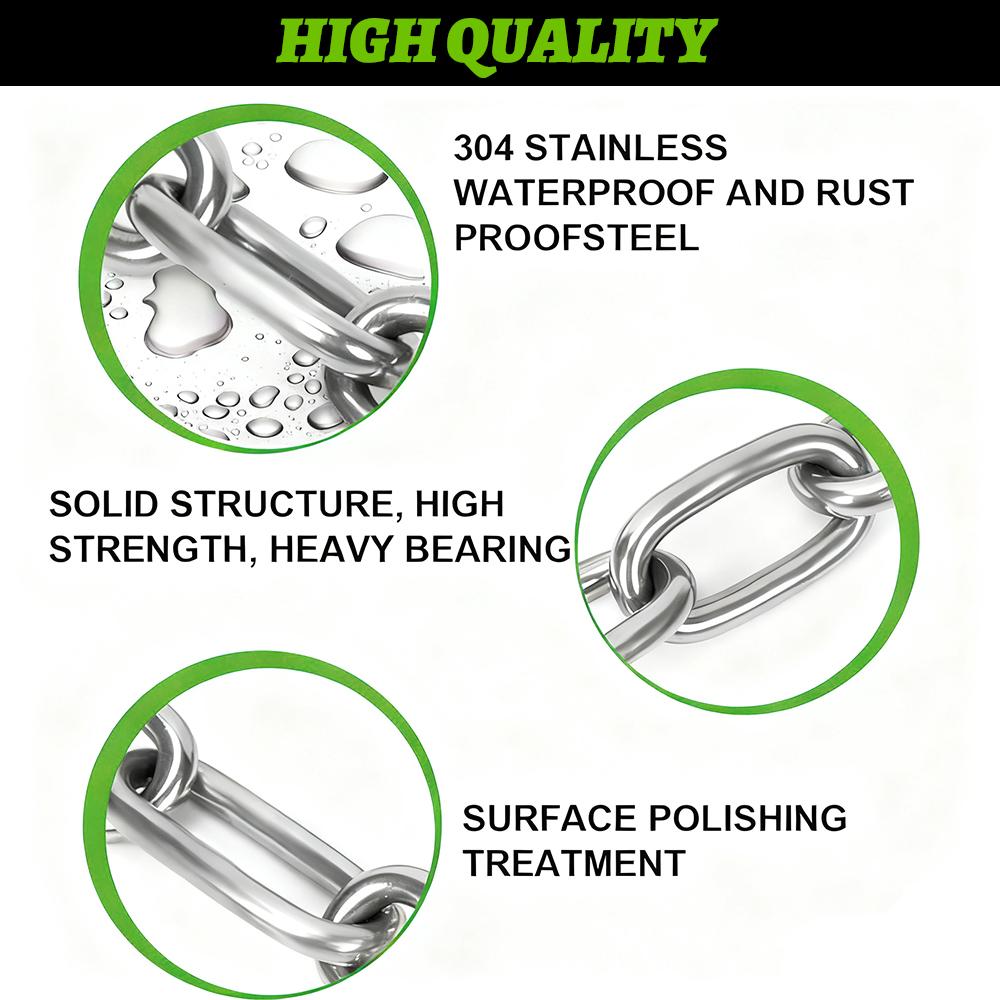 304 Stainless Steel Chain 1–5M Welded Rust‑Proof Metal Chain for Hanging Swing Pet Leash Clothesline Guardrail DIY Projects