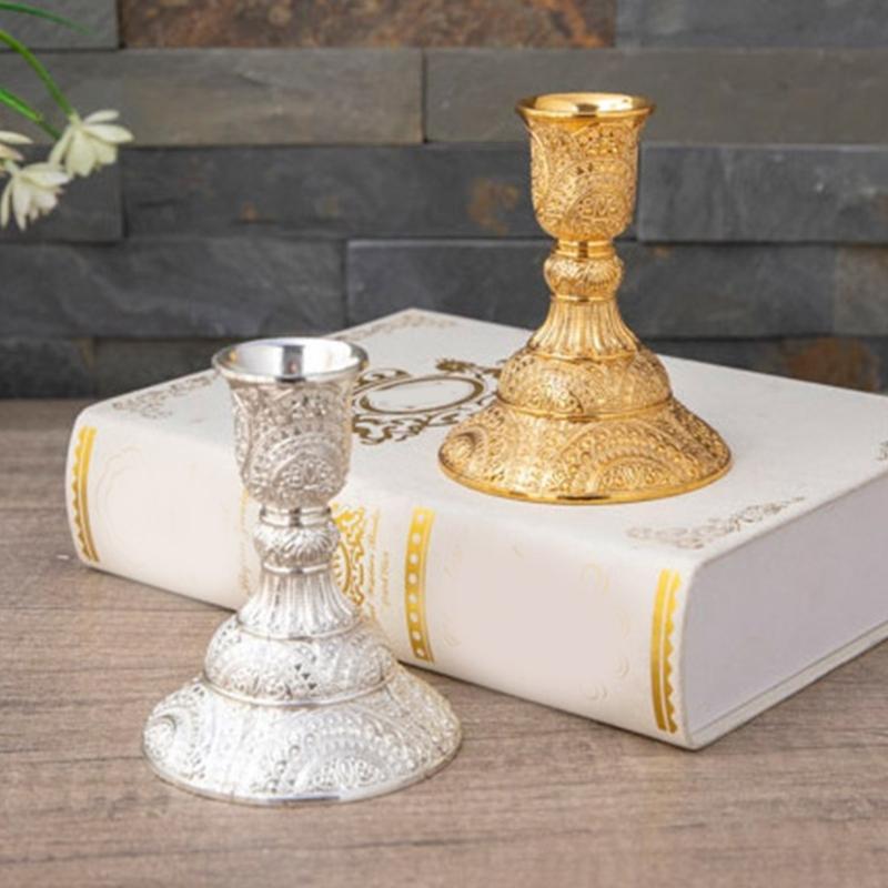 Elegant European Engraved Pattern Taper Candle Holders Antique Metal Candlestick Candelabra For Table Centerpieces