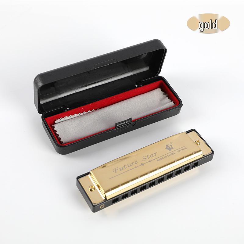 Four-Color Beginner 10-Hole Blues Harmonica in ABS Box