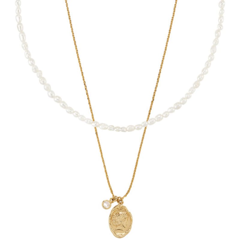 Tatiana [2SET] Mini Oval Coin Pearl Necklace set_SE0131