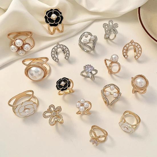 Flower Scarf Ring Faux Pearl Rose Camellia Silk Scarf Clip Elegant Floral Slide Buckle for Silk Scarves T-shirt Shawl