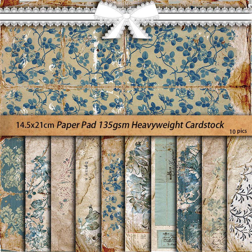 Blue Floral Retro Journal Collage Paper - 10 Sheets