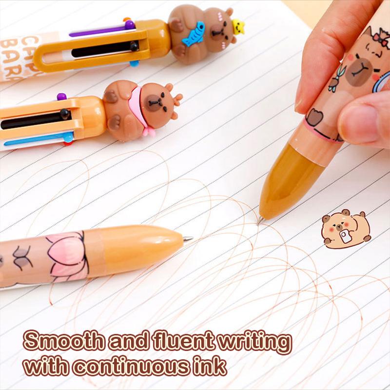 Cartoon Capybara Multicolor Ball Pen Ballpoint Pen Multicolored Pens Colorful Refill Multifunction 6/4 Colors In One Student