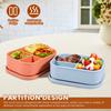 2Pcs Silicone Food Box with 3 Compartment Reusable Food Container Microwave Safe Meal Prep Box for Work Office and On The Go