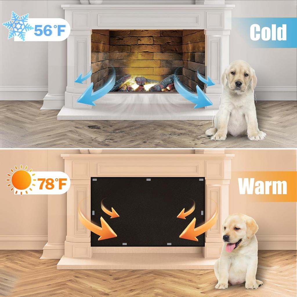 Heat-Resistant Magnetic Fireplace Cover - 33 x 29 in Fireproof Fireplace Cover for The Living Room - Fireplace Draft Stopper Stops Heat Loss-