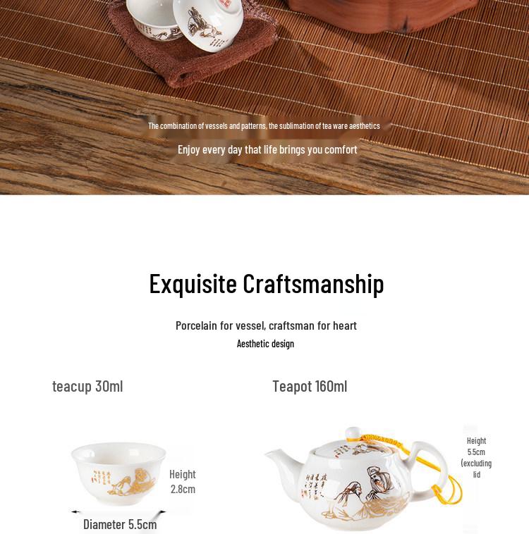 Portable Ceramic Kung Fu Tea Set with Tray, Cups, Teapot, and Lid Bowl