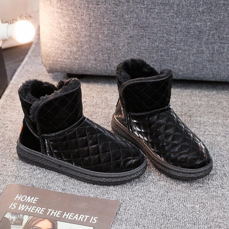 Vinter nye fløyel fortykket snøstøvler dame sklisikker myksålet allsidige damesko vanntett lær bomullssko kuldebestandig