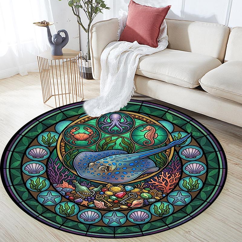 Oceanic Glass Round Area Rug Under Office Chairs Bedroom Living Room Home Decor