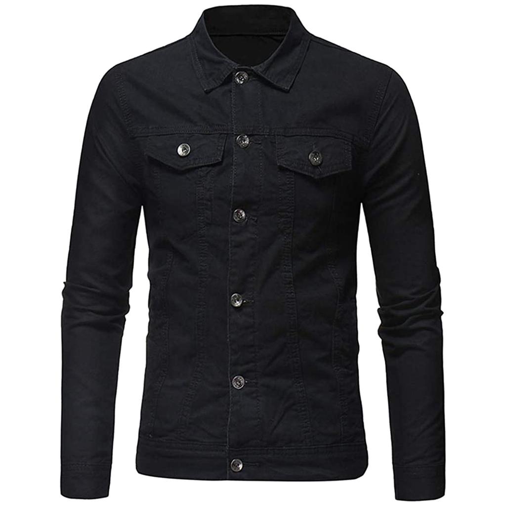 Men's Slim Fit Casual Denim Jacket Solid Colour Denim Casual Lapel Long Sleeve