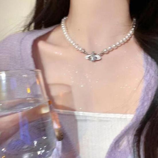 Women Faux Pearl Choker Beaded Choker Elegant Necklace Dainty Retro Necklace Gift for Wife Girlfriend Daily Wear Party Date Jewelry