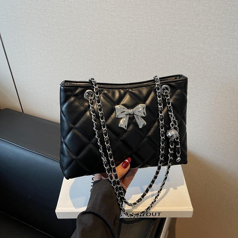 Rhombus embroidery thread chain bag women's 2025 new bow square bag versatile shoulder messenger bag