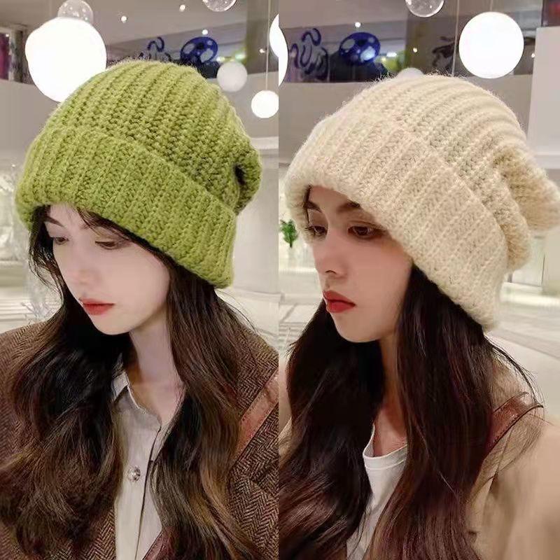 Hats Stacking Hats Autumn and Winter Knitted Wool Hats Korean and Japanese Cold-proof Big Head Circumference Winter Warm Men's Knitted Hats