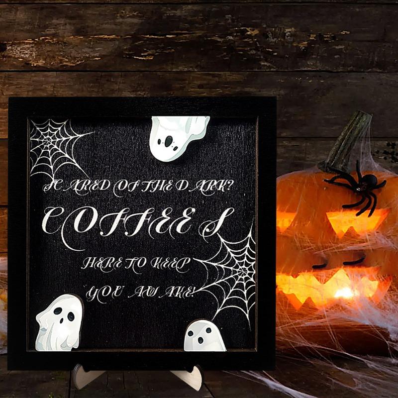 Halloween Wooden Ghost Photo Frame - Spooky Kid's Tabletop Decor with Themed Poster, Party Atmosphere Decorative Ornament