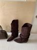 Temperament Pleated High Boots Suede Piled Boots Women's Fried Street Boots New Pointed Trousers Long Boots Long Boots