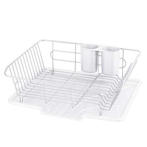 Pearl Metal Dish Drainer with Draining Tray, White, Vertical Storage, Ardeo HB-4593