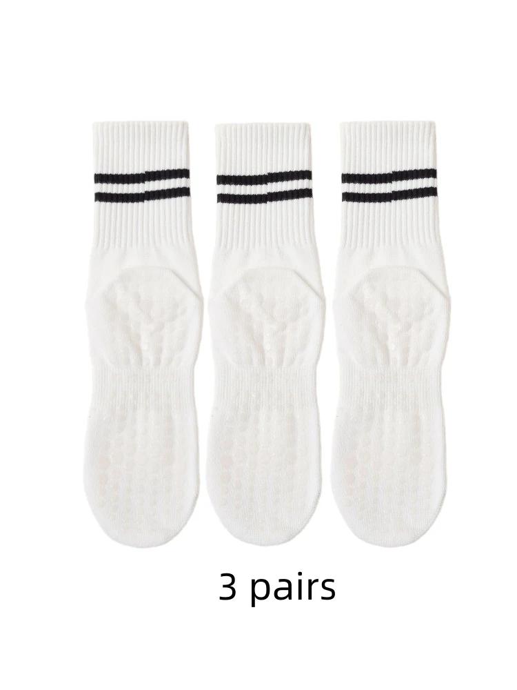 3pairs Yoga Socks Women Anti-skid Grips Mid-tube Bottom Breathable Fitness Dance Barre Workout Pilates Socks Anti Slip Silicone