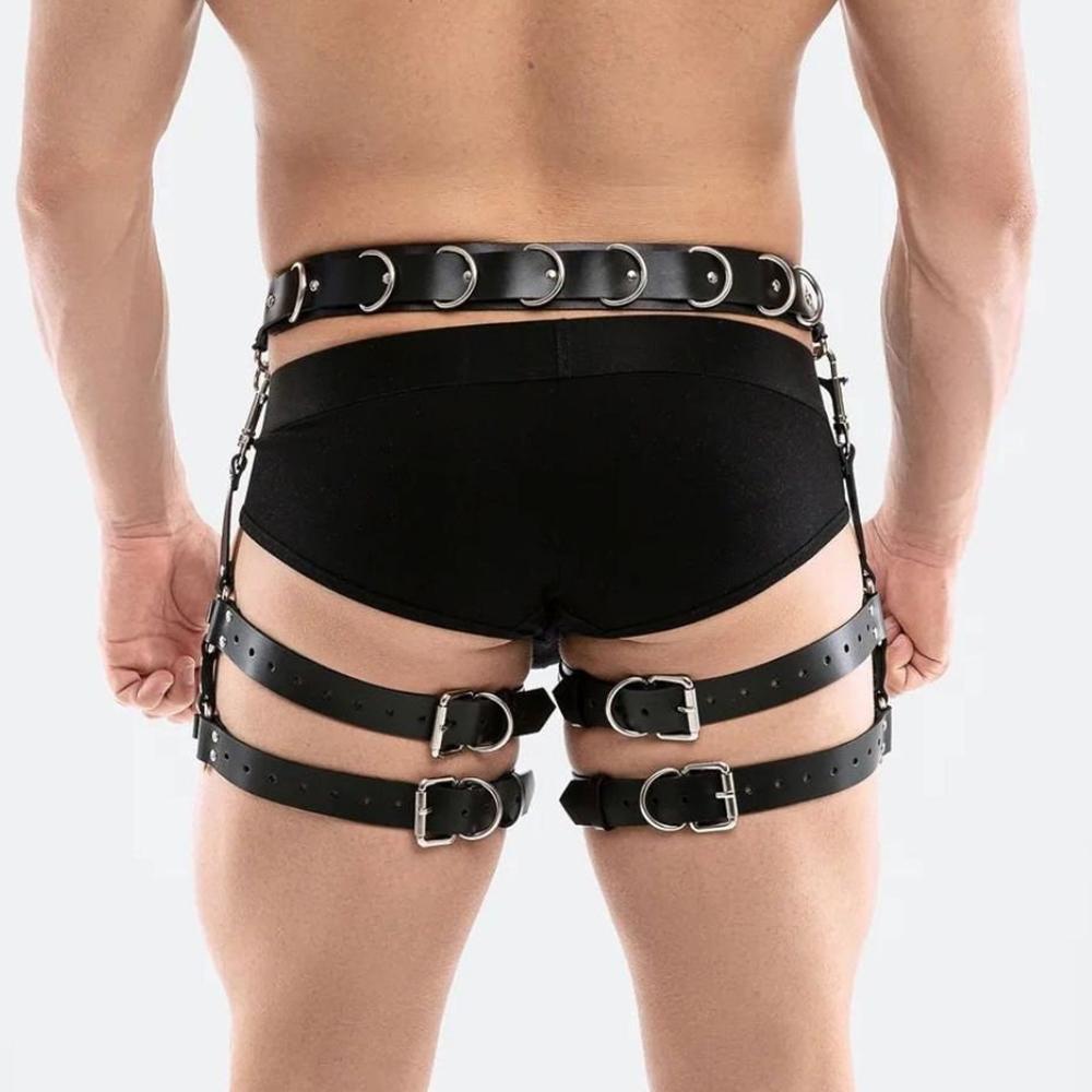 Man Leather Leg Harness Adjustable Fetish Gay Clothing Sexual Body Bdsm Bondage Cage Harness Belts Slave Rave Costumes for Sex