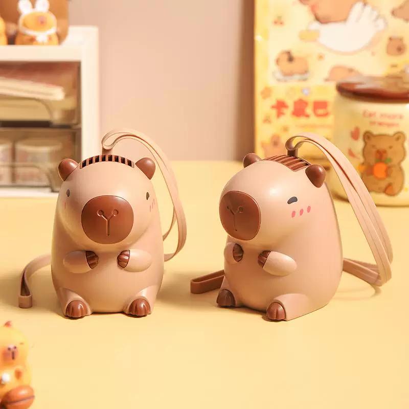 Summer Creative New Product Cartoon Capybara Neck Fan Mini Portable USB Charging Wearable Lanyard Electric Fan
