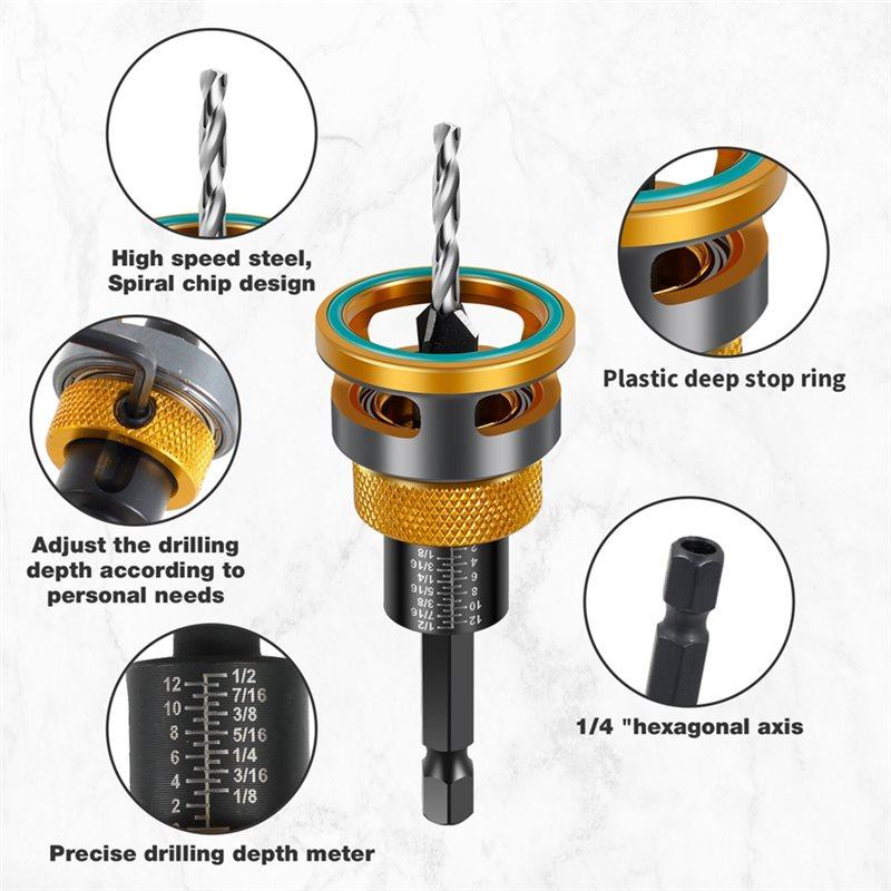 SHGO-Woodworking Adjustable Depth Step Drill High-Speed Steel Limit Four Edge Countersink Drill Screw