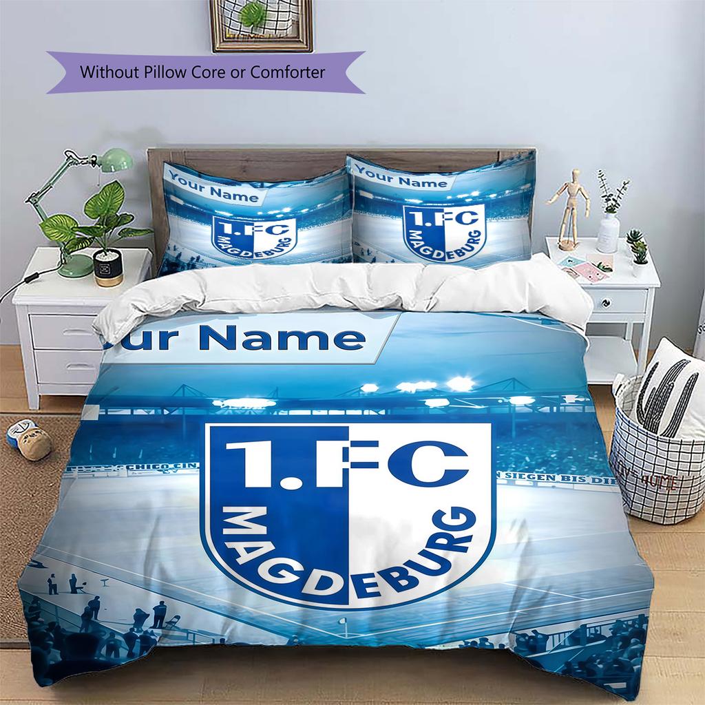 Benutzerdefinierter Name 1. FC Magdeburg Bettwäsche, Steppbett-Set Bettbezug Kissenbezug Zuhause Geburtstagsgeschenk(1 Bettbezug + 2 Kissenbezüge, ohne Füllung) -HE1