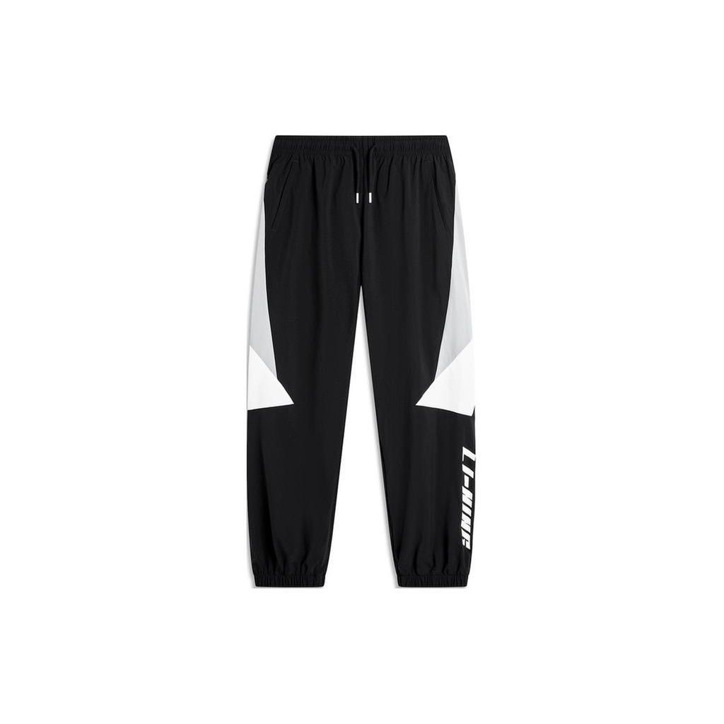 Li Ning Color Block Letter Mid Waist Tapered Knit Sports Pants Men Bottoms Black AYKU363-1
