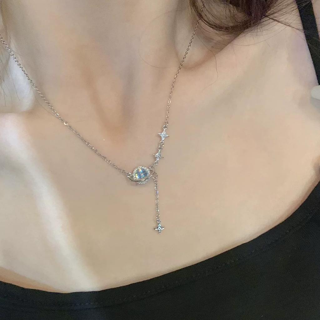 New Moonstone Saturn Necklace Collarbone Chain Women's High-end Light Luxury Niche Design Jewelry