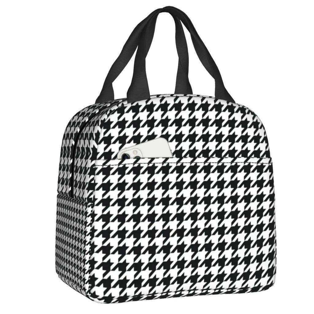Hounds Tooth Style Houndstooth Insulated Lunch Bags for Work School Dogstooth Waterproof Thermal Cooler Lunch Box Women Kids