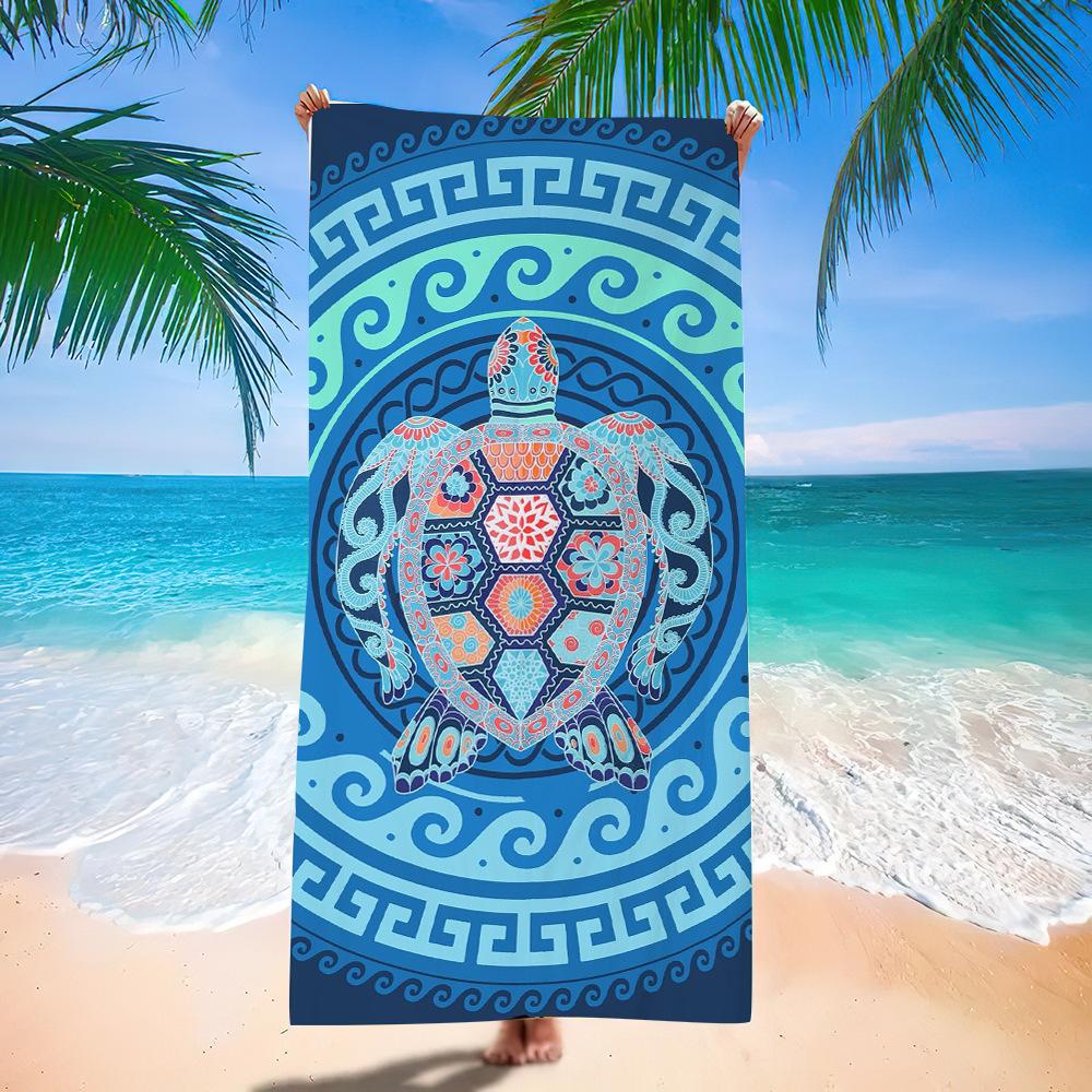 Popular Ocean Turtle Pattern Beach Towel Microfiber Absorbent Bath Towel Quick-Drying Double-Sided Velvet Beach Blanket