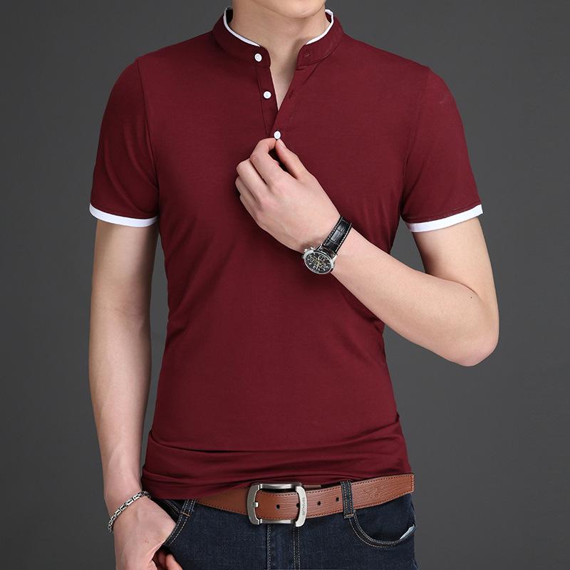 Sommer Koreanischer Stil Einfarbig Stehkragen Herren Kurzarm Poloshirt